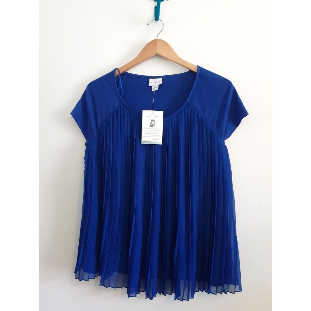 Jacklyn Smith Royal Blue Pleated Front Cap Sleeve Pullover Blouse NWT Medium